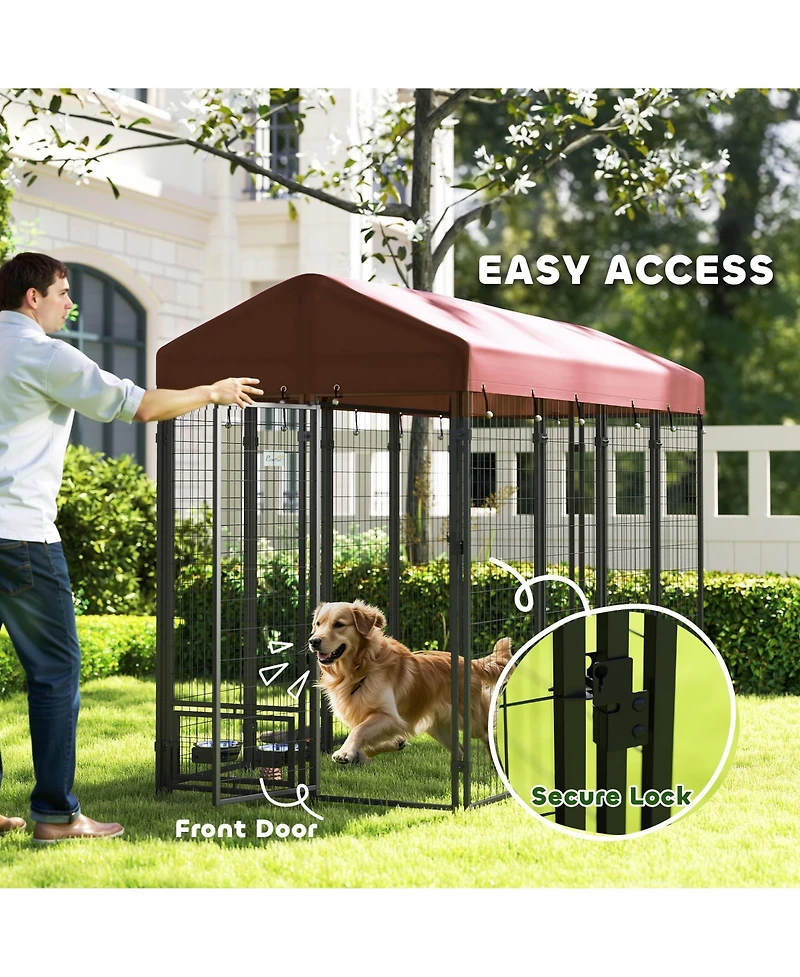 Ruie Walk In Outdoor Dog Kennel Playpen with Rotating Bowls and Cover