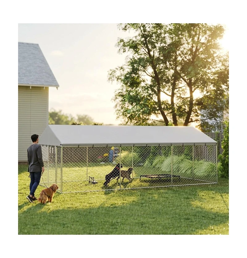 Ruie Heavy Duty Chain Link Outdoor Dog Run with Waterproof Roof