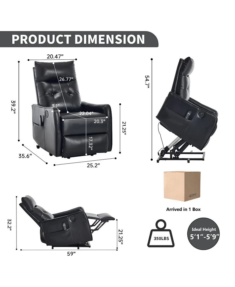 Clihome Power Lift Recliner Chair with Massage and Heat, 155degree(s) Reclining Usb Port, Pu Leather