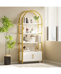 homfan 4 Tier Bookshelf, Arched Bookcase with Doors Storage, 71.5 Inches Tall Industrial Book Shelf with Sturdy Metal Frame and Quality Boards