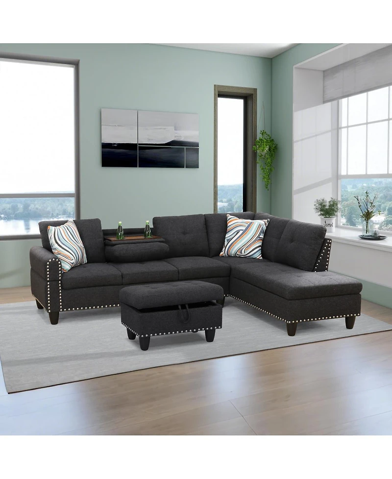 Streamdale Furniture L shape Sectional Sofa Chair with cup holder