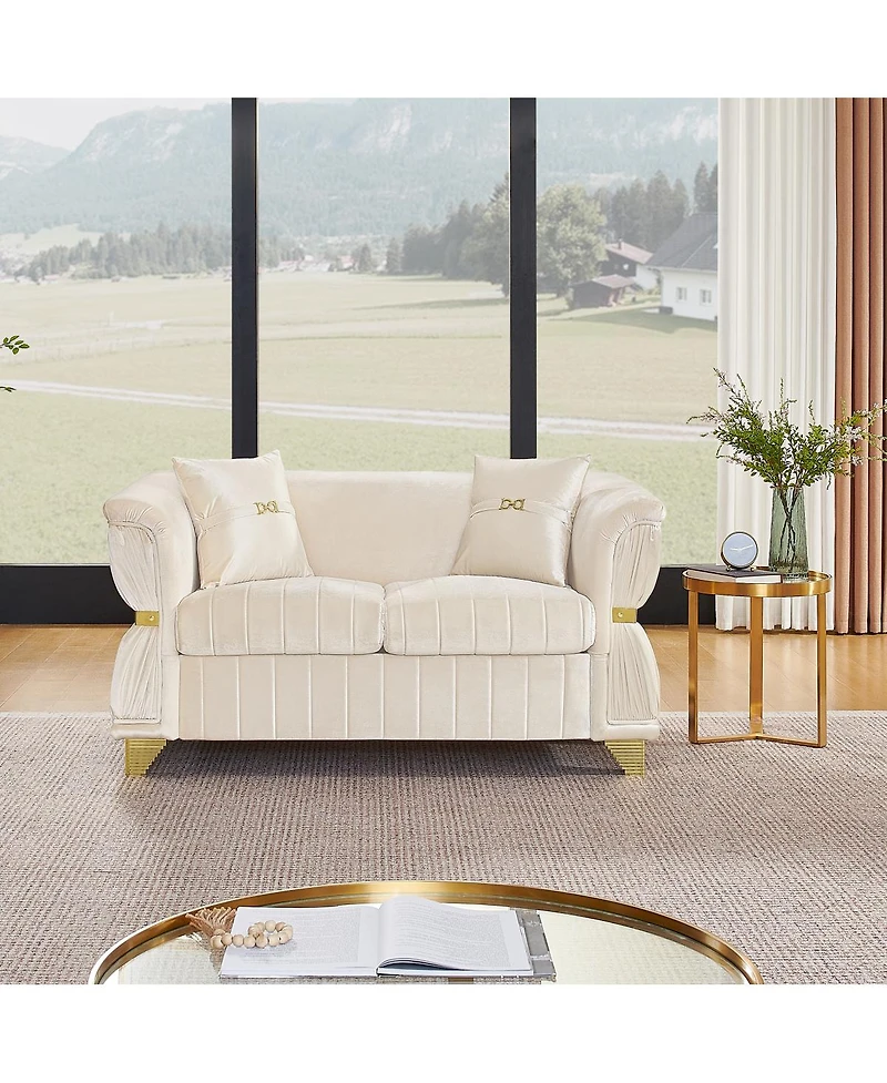 Streamdale Furniture 61.8" Modern Velvet Loveseat Sofa with 2 Pillows and Metal Trim