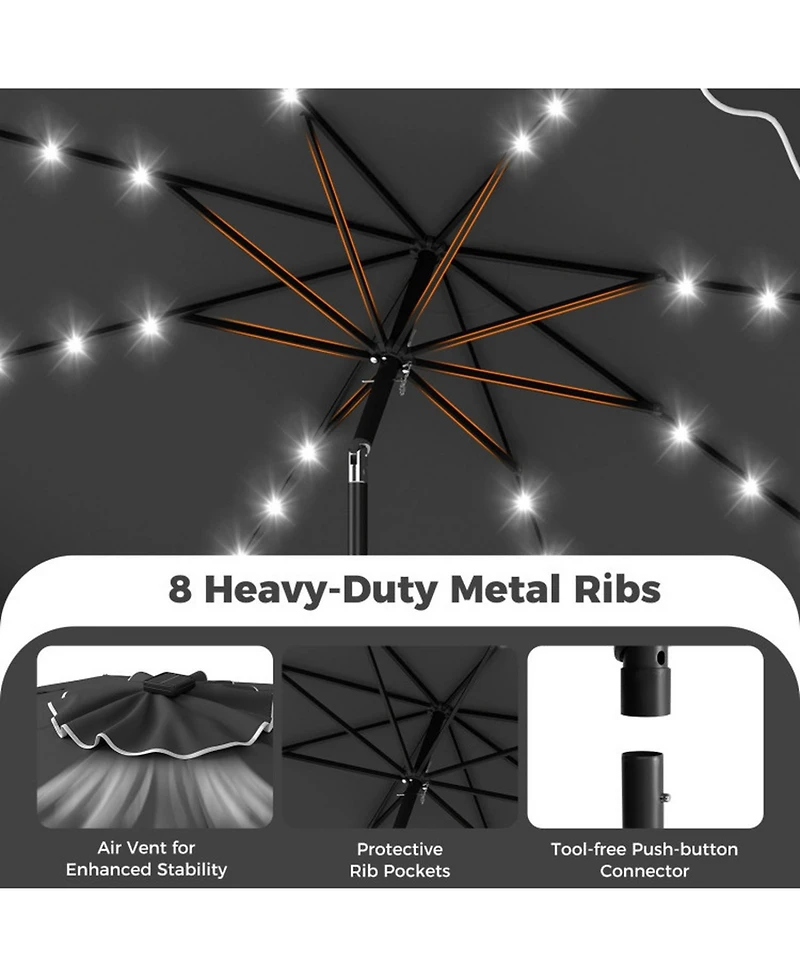 Sugift 10 Feet Patio Umbrella with Solar Led Lights and Weighted Base