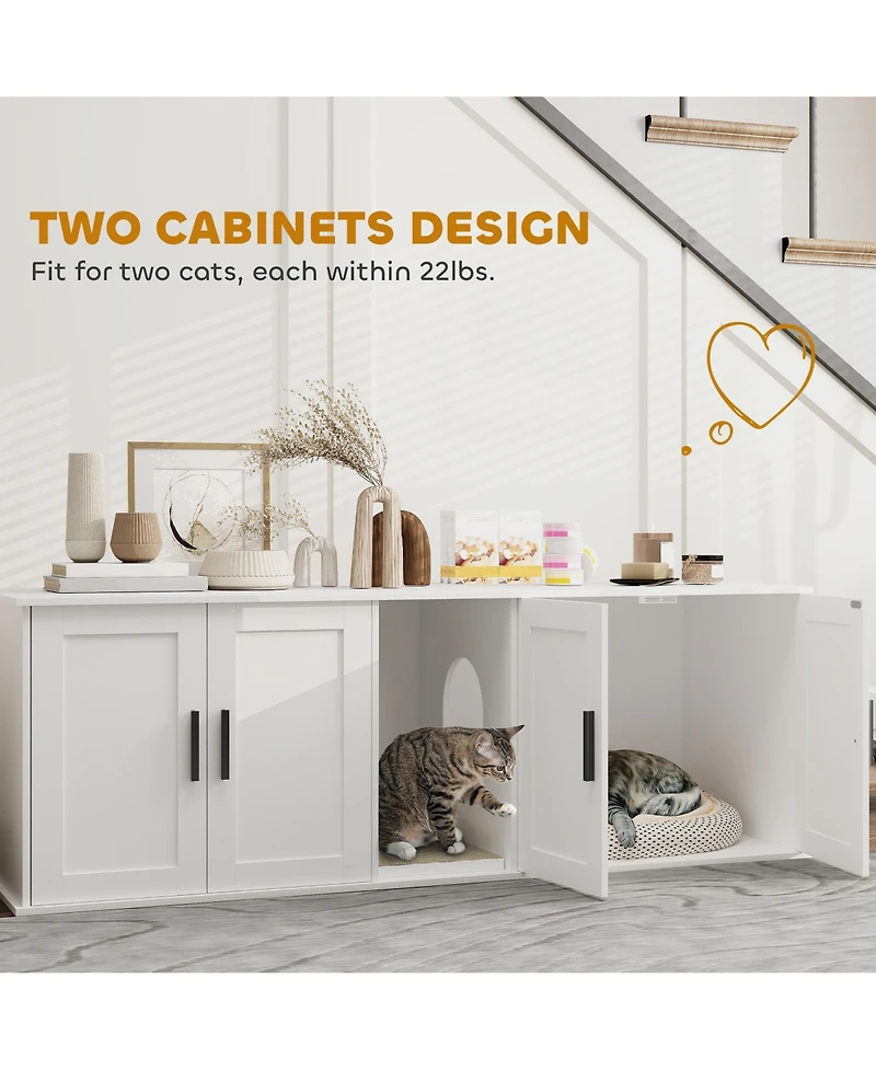 Ruie Double Room Cat Litter Box Enclosure with Scratching Mat