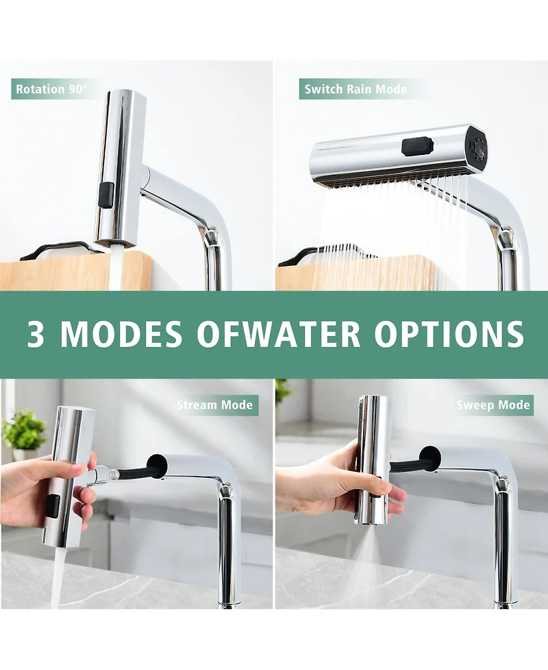 Busdays Touchless Chrome Kitchen Faucet with Led Display Motion Sensor 3 Function Pull Out Sprayer 360 Swivel Spout