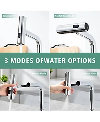 Busdays Touchless Chrome Kitchen Faucet with Led Display Motion Sensor 3 Function Pull Out Sprayer 360 Swivel Spout