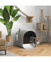 Enclosed Cat Litter Box with Lid Filter Scoop and Mat