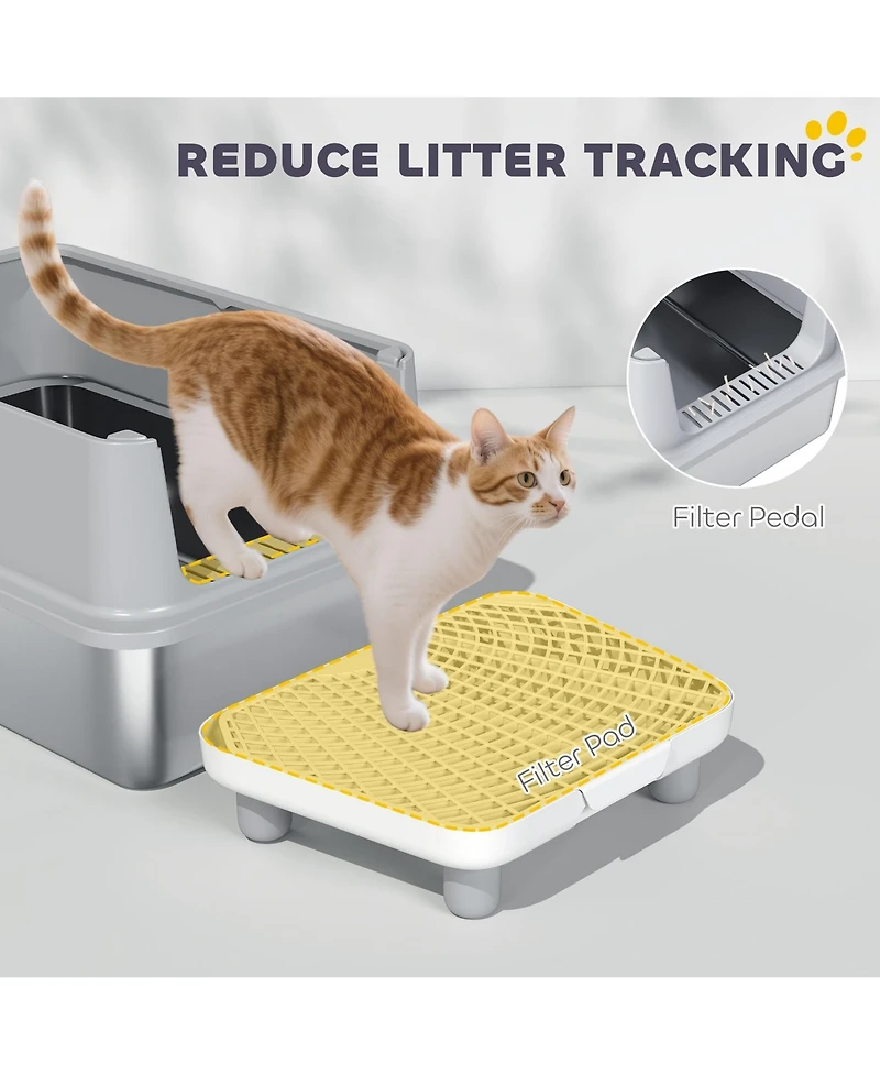 Ruie Extra Large Stainless Steel Cat Litter Box with Scoop and Pad