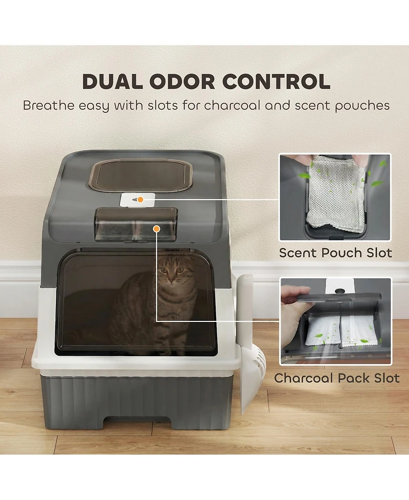 Ruie Hooded Cat Litter Box with Drawer Front Entry and Top Exit