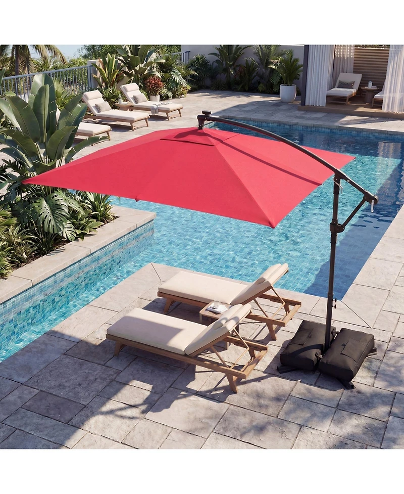 Sugift 8 x 8 feet Solar Led Square Offset Cantilever Outdoor Umbrella with 360 Swivel