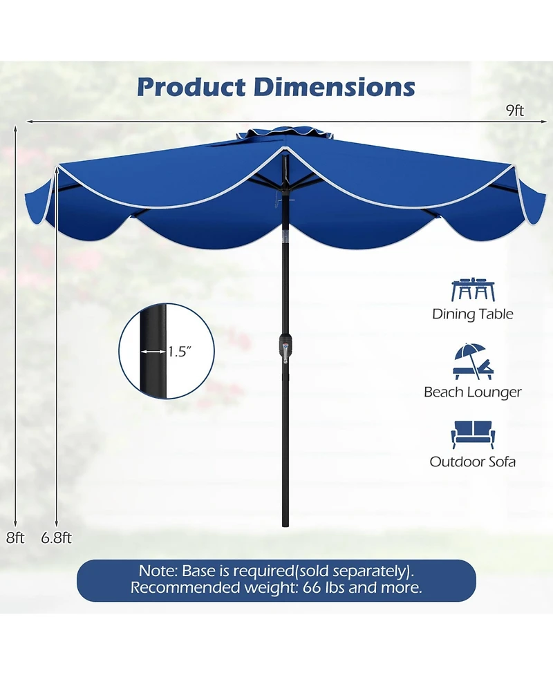Sugift Scalloped Solar Market Patio Umbrella with 24 Led Lights and Push Tilt
