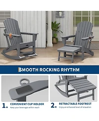 homfan Set of 2 Outdoor Folding Rocking Adirondack Chairs Patio Rocking Chair with Retractable Ottoman Footrest for Garden and Deck