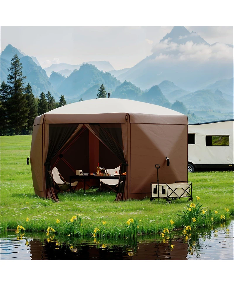 homfan 11.5x11.5Feet 6-Sided Pop-Up Gazebo, One-Push Setup, Mesh Panels and Removable Wind Cloths, Upf 50+ Outdoor Canopy for Patio, Camping, Events