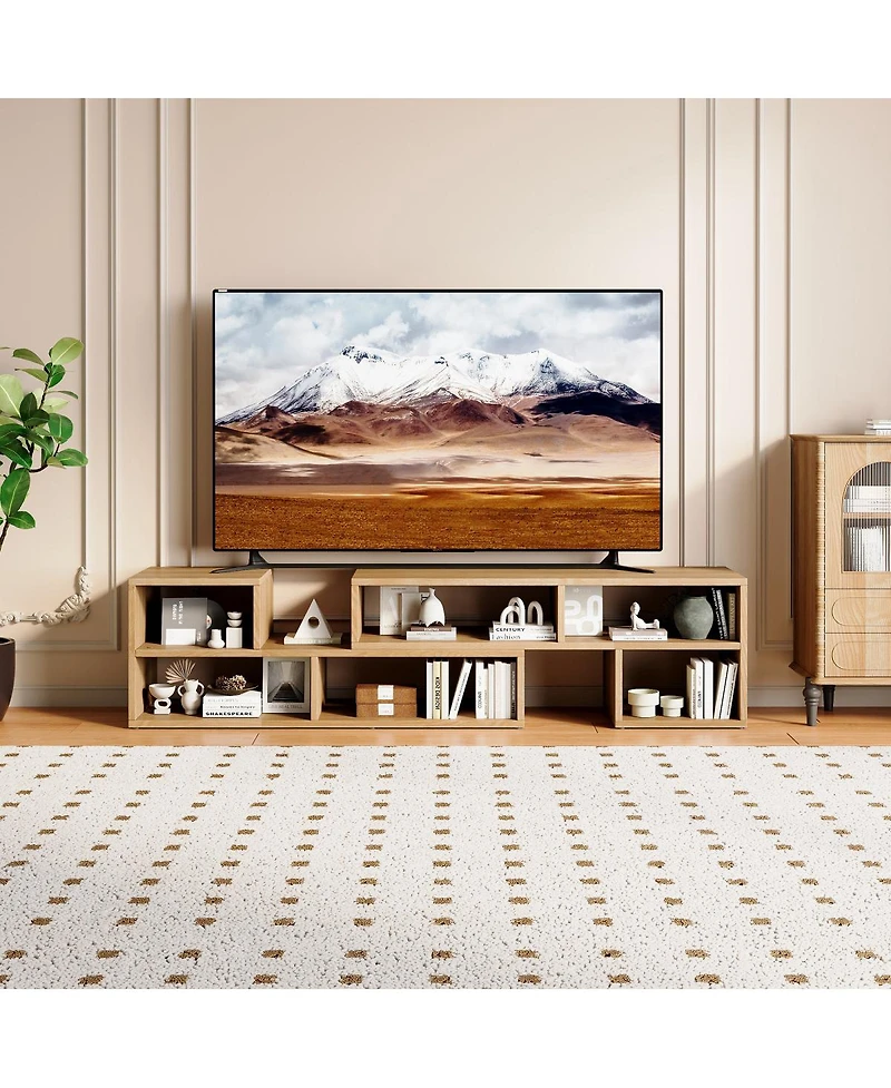 Streamdale Furniture Modular Freestyle Light Wood Adjustable Media Console with Open Storage
