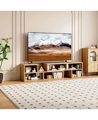Streamdale Furniture Modular Freestyle Light Wood Adjustable Media Console with Open Storage
