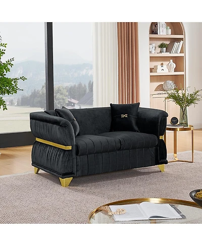 Streamdale Furniture Modern Velvet Loveseat Sofa with Gold Trim and 2 Pillows