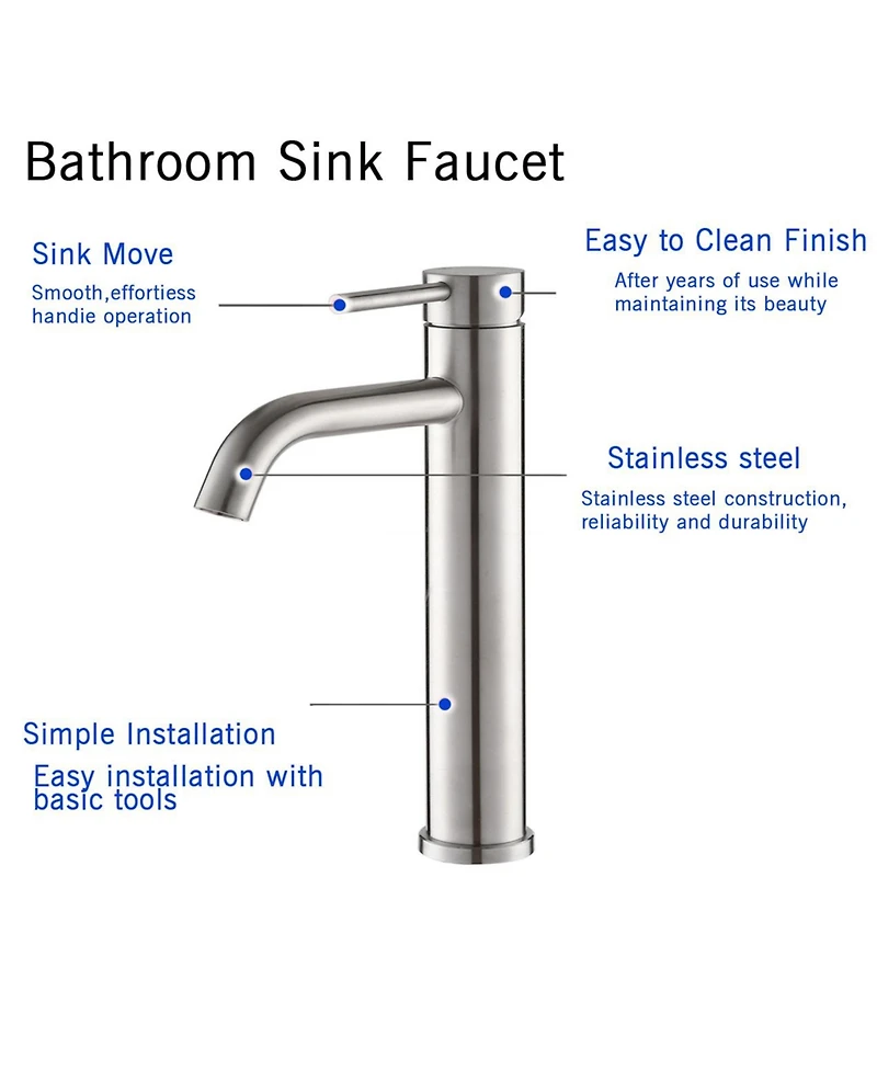 Busdays Single Hole Single Handle Bathroom Sink Faucet Modern Design Easy Install Matte Brushed Nickel