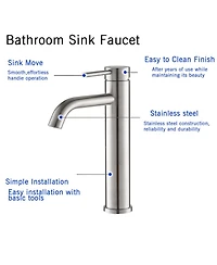 Busdays Single Hole Single Handle Bathroom Sink Faucet Modern Design Easy Install Matte Brushed Nickel