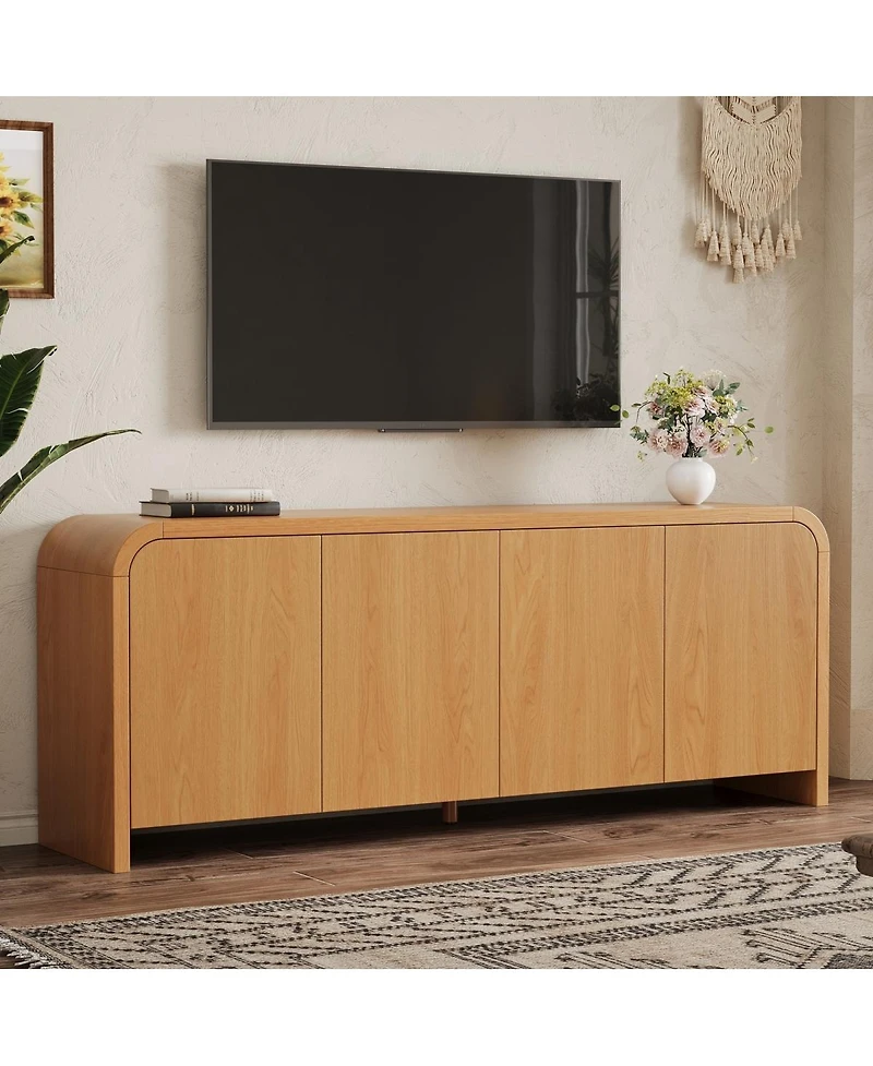 Streamdale Furniture Farmhouse Curved Edge Tv Stand for TVs up to 70" with Large Cabinets