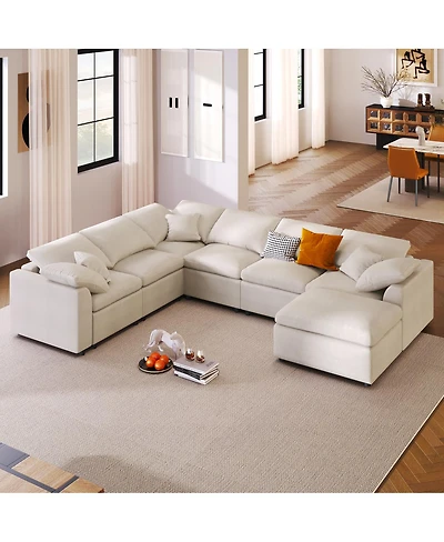 Streamdale Furniture 120.8" 7-Seater Modular L-Shape Sectional Sofa with Movable Ottoman