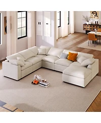 Streamdale Furniture 120.8" 7-Seater Modular L-Shape Sectional Sofa with Movable Ottoman