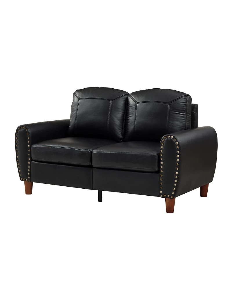 Streamdale Furniture 59" Classic Faux Leather Loveseat with Rolled Arms and Solid Wood Legs