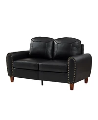 Streamdale Furniture 59" Classic Faux Leather Loveseat with Rolled Arms and Solid Wood Legs