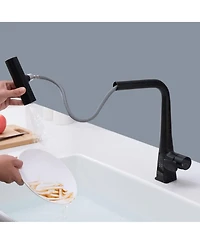 Busdays Matte Waterfall Kitchen Faucet with Temperature Display Single Handle Pull Down Sprayer Modern 3 Water Outlet Modes