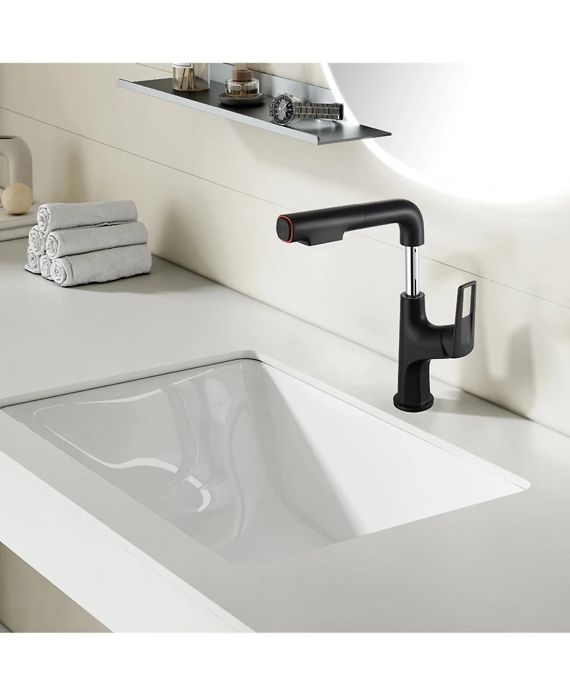 Busdays Single Hole Vessel Bathroom Faucet Pull Down with Lift Spout Dual Spray Modes for Sink