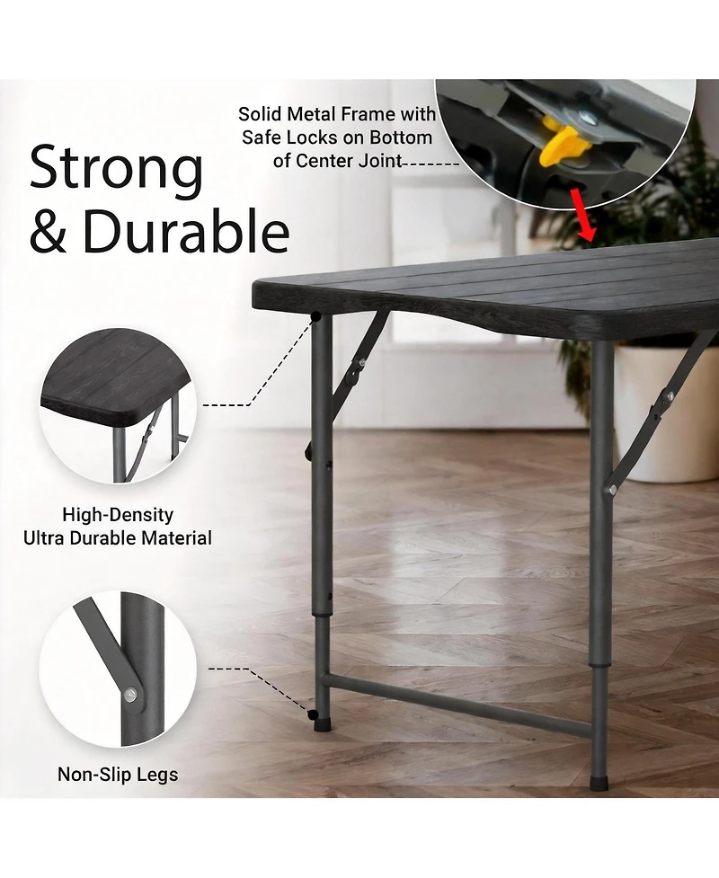Aofar 4 Feet Folding Table Adjustable Height Steel Portable Handle