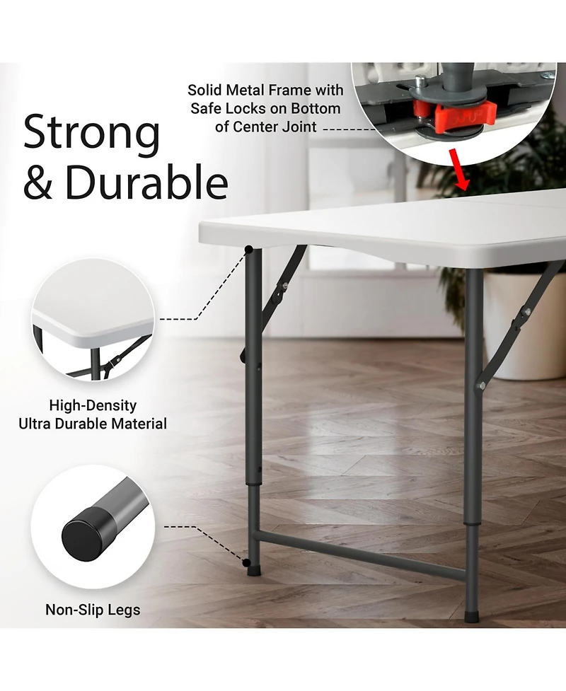 Aofar 4 Feet 2 Pack Foldable Table Steel Portable Handle Outdoor Indoor Party Picnic