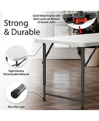 Aofar 4 Feet 2 Pack Foldable Table Steel Portable Handle Outdoor Indoor Party Picnic