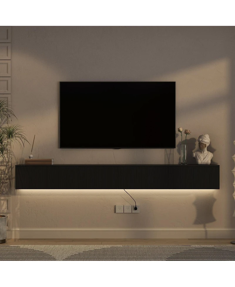 Streamdale Furniture 86.6" Modern Floating Tv Stand with 16-Color Led Lights