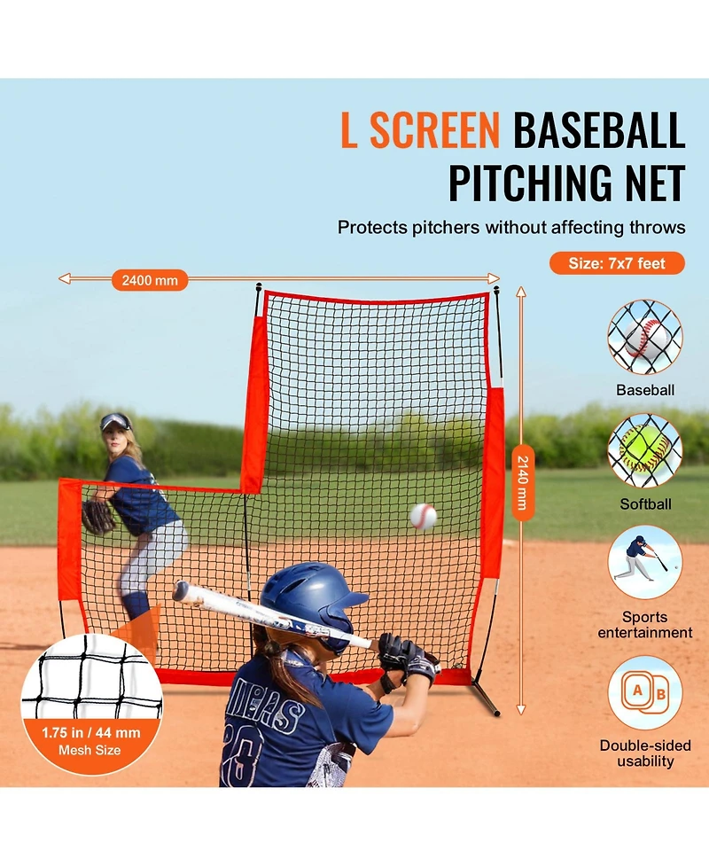 Vevor L Screen Baseball Pitching Net for Batting Cage Softball Screen