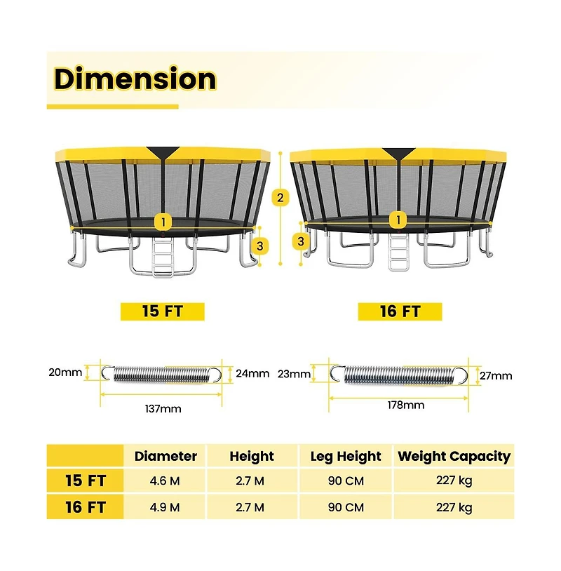 Ruie 16 ft Astm Compliant Recreational Trampoline with Safety Enclosure and Ladder