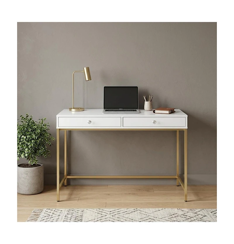 HomeRoots 47" Computer Desk With Two Drawers