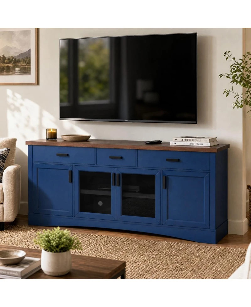 Streamdale Furniture Modern 67" Tv Console with Glass Doors, Storage Drawers and Adjustable Shelves
