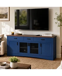 Streamdale Furniture Modern 67" Tv Console with Glass Doors, Storage Drawers and Adjustable Shelves