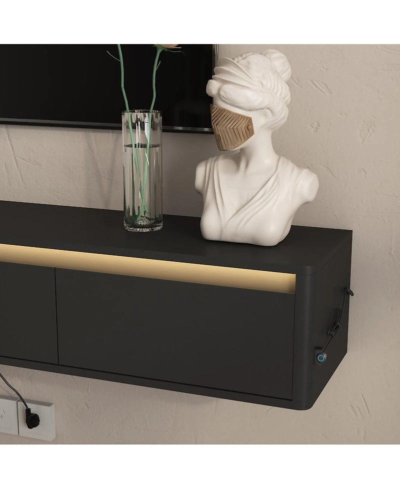 Streamdale Furniture Floating Wall-Mounted Tv Stand with Led Lights and Power Outlet3