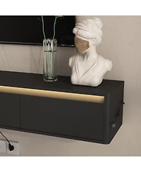 Streamdale Furniture Floating Wall-Mounted Tv Stand with Led Lights and Power Outlet3