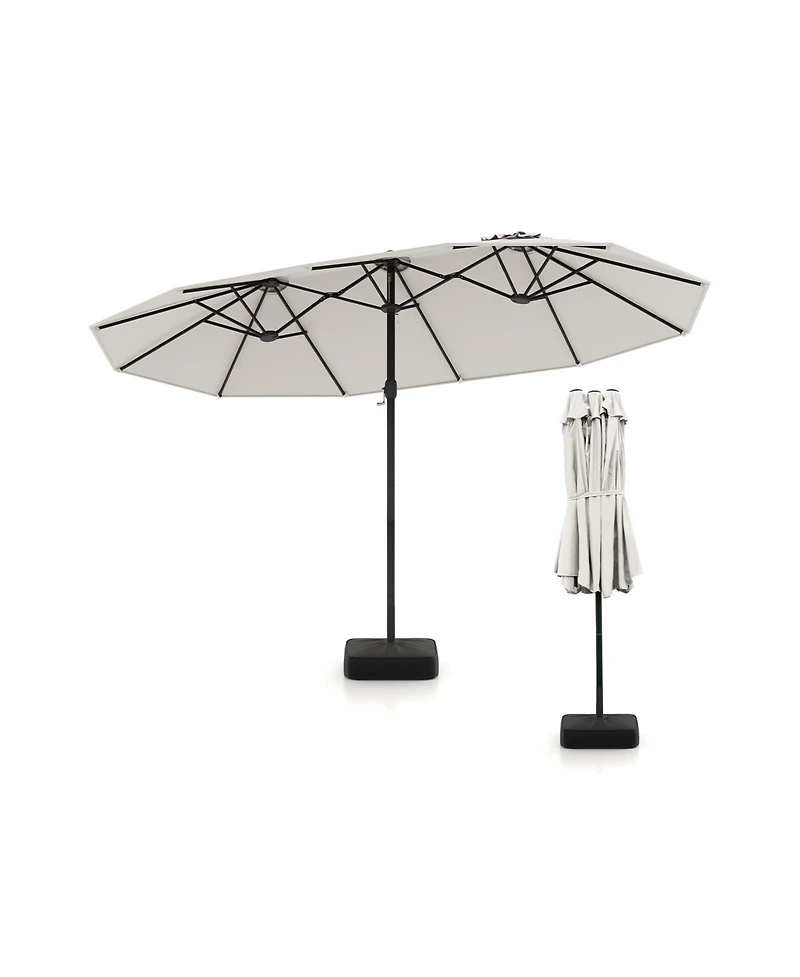 Sugift 15 feet Double-Sided Twin Patio Umbrella with Hand Crank and Weighted Cross Base