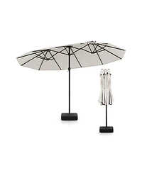 Sugift 15 feet Double-Sided Twin Patio Umbrella with Hand Crank and Weighted Cross Base
