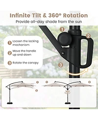Sugift 10 Feet Solar Offset Hanging Umbrella with Base and Led Lights
