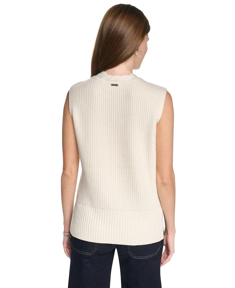 Dkny Jeans Women's Cable Knit V-Neck Hi-Low Sweater