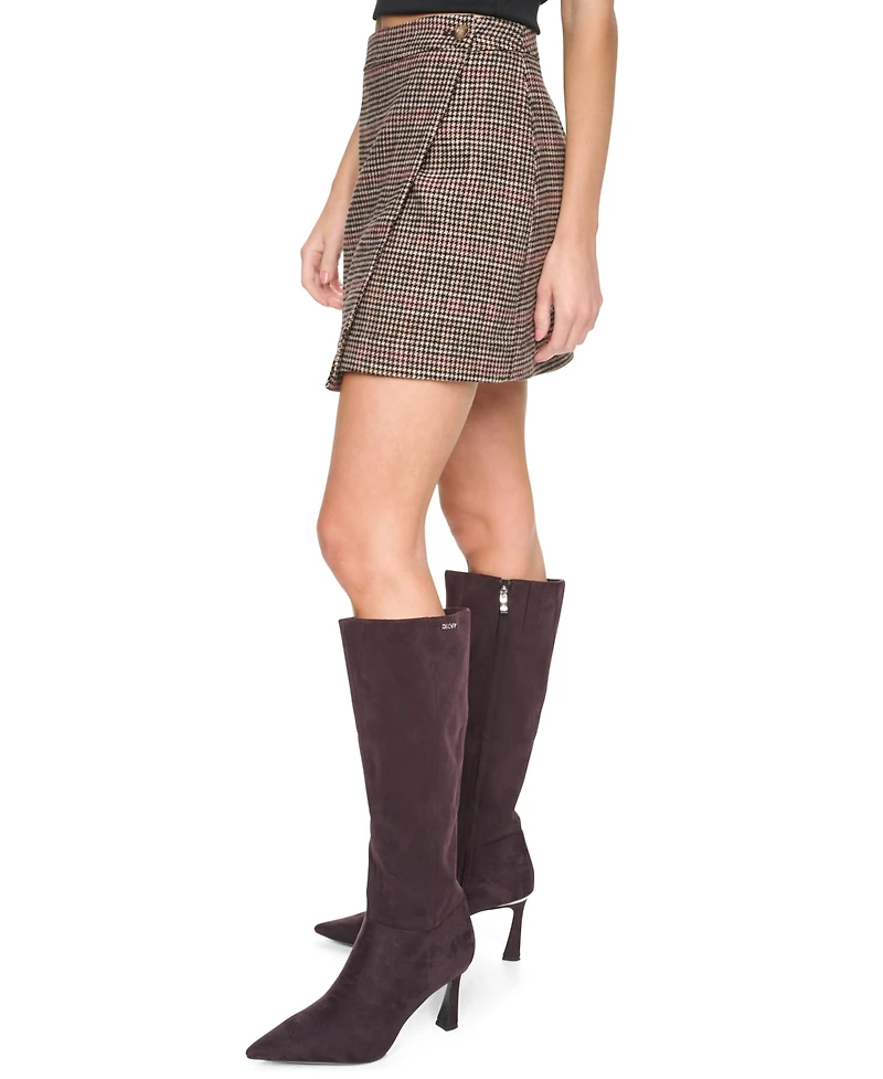 Dkny Jeans Women's Plaid High Waist Wrap Mini Skirt