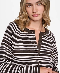 Dkny Jeans Women's Striped Long-Sleeve Henley Sweater