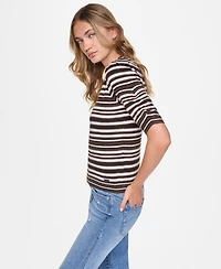Dkny Jeans Women's Striped Puff-Sleeve Crewneck Sweater