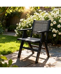 Clihome 1Piece Outdoor Dining Chair Hips Wood-Like with Woven Seat Ergonomic Armchair