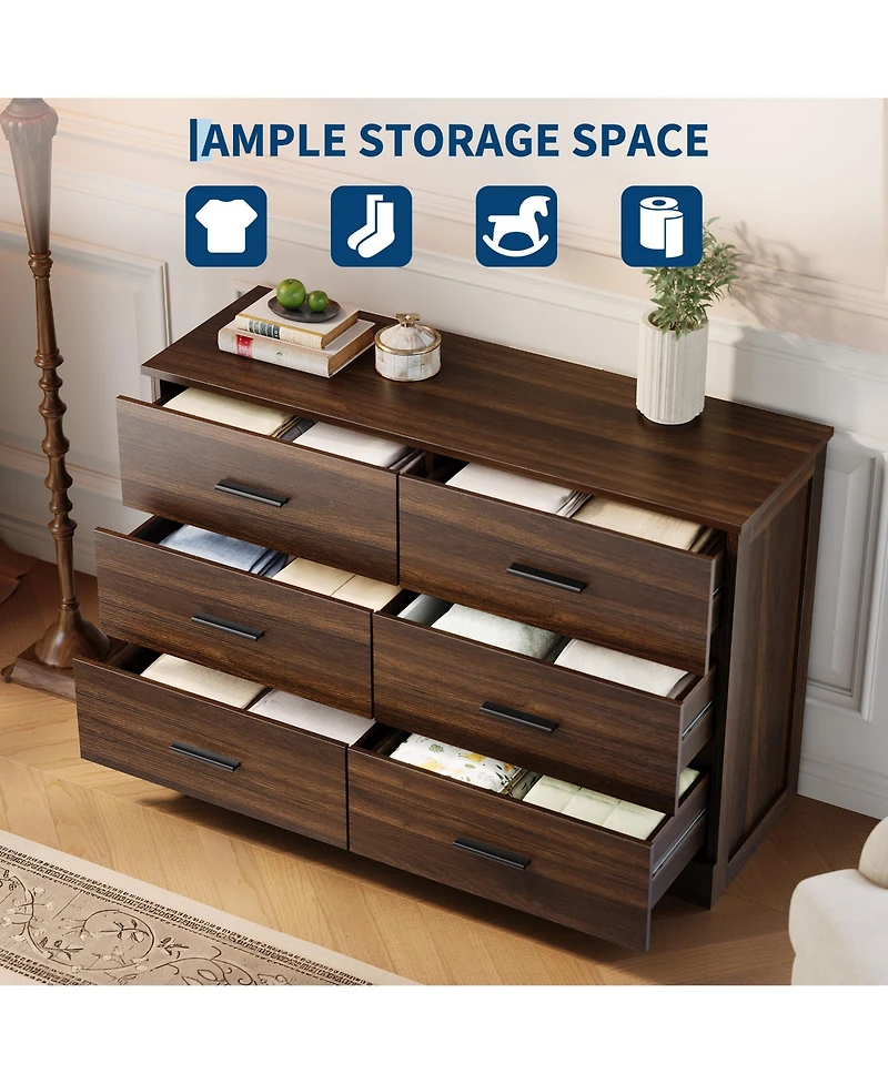 homfan 6 Drawer Dresser for Bedroom, Modern Chest of Drawers with Metal Handles, Storage Organizer Living Room, Entryway and Hallway