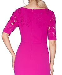 White Tie by Shani Short-Sleeve V-Neck Laser Cut Gown